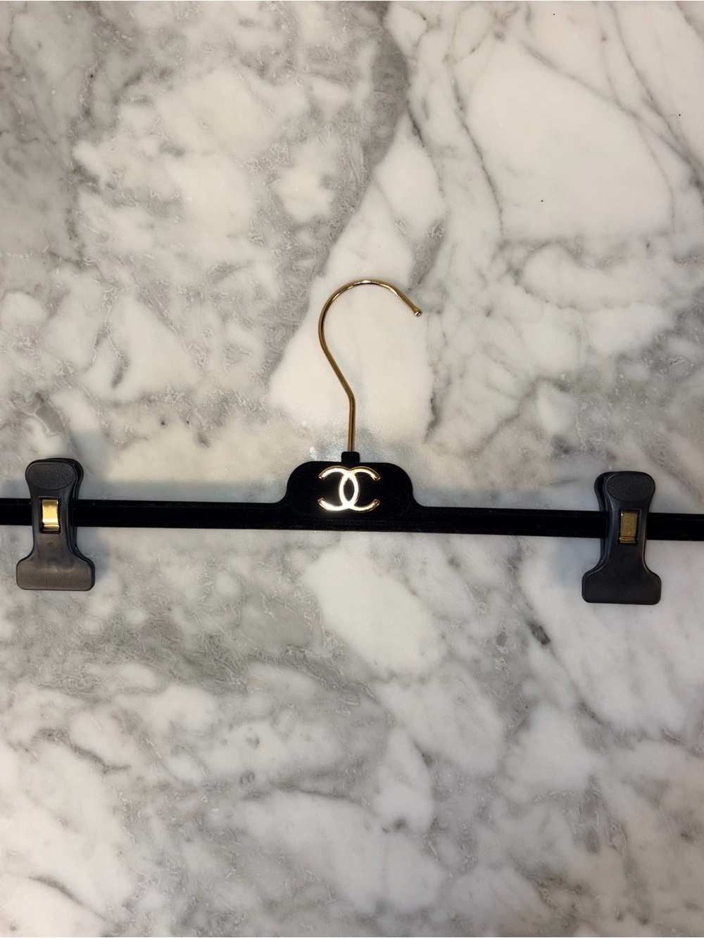 Authentic CHANEL Black Velvet Skirt Pants Hanger Gold CC Logo